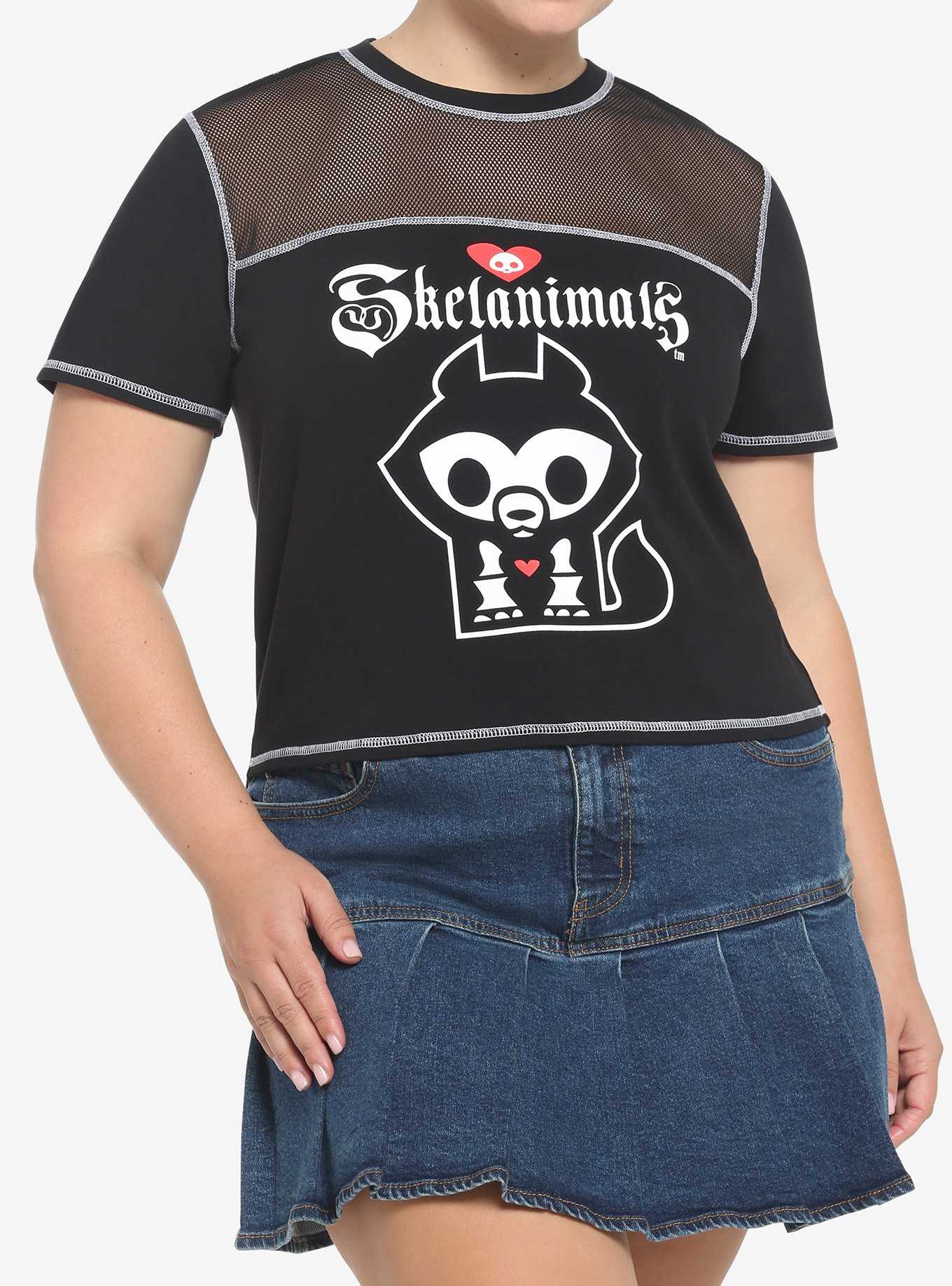 Skelanimals Mesh Shoulder Girls Crop T-Shirt Plus Size, , hi-res
