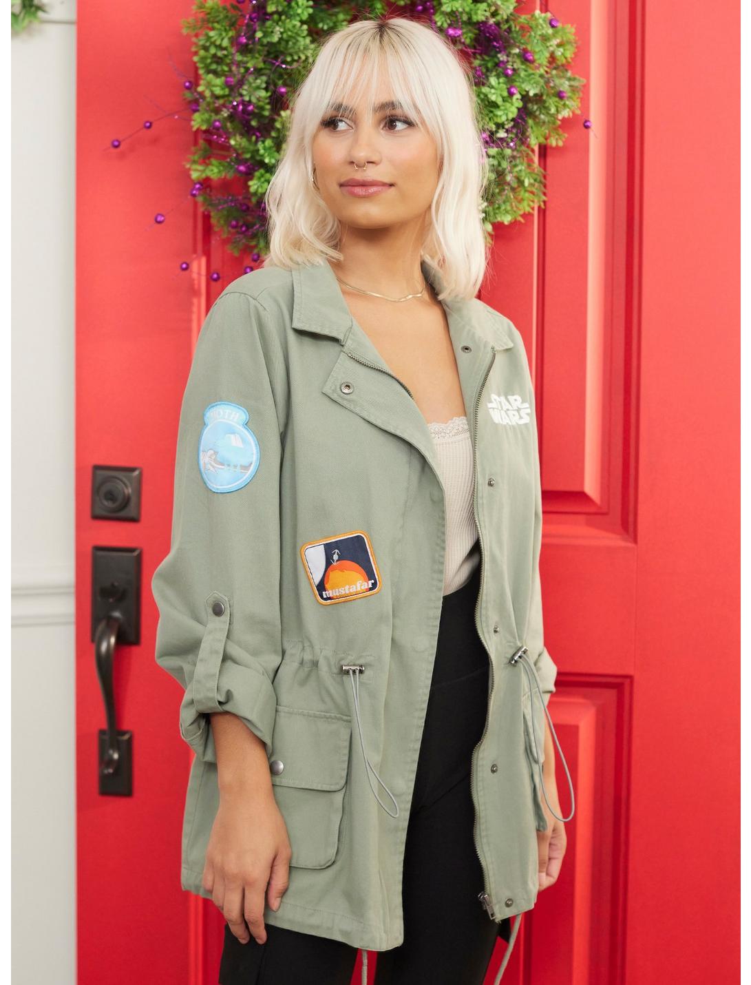 Her Universe Star Wars Planets Patches Shacket, ARMY GREEN HEATHER, hi-res