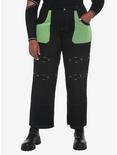 Green Mesh Grommet Carpenter Pants Plus Size, BLACK, hi-res