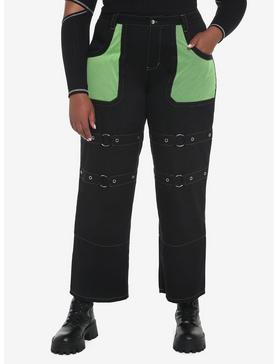 Green Mesh Grommet Carpenter Pants Plus Size, , hi-res