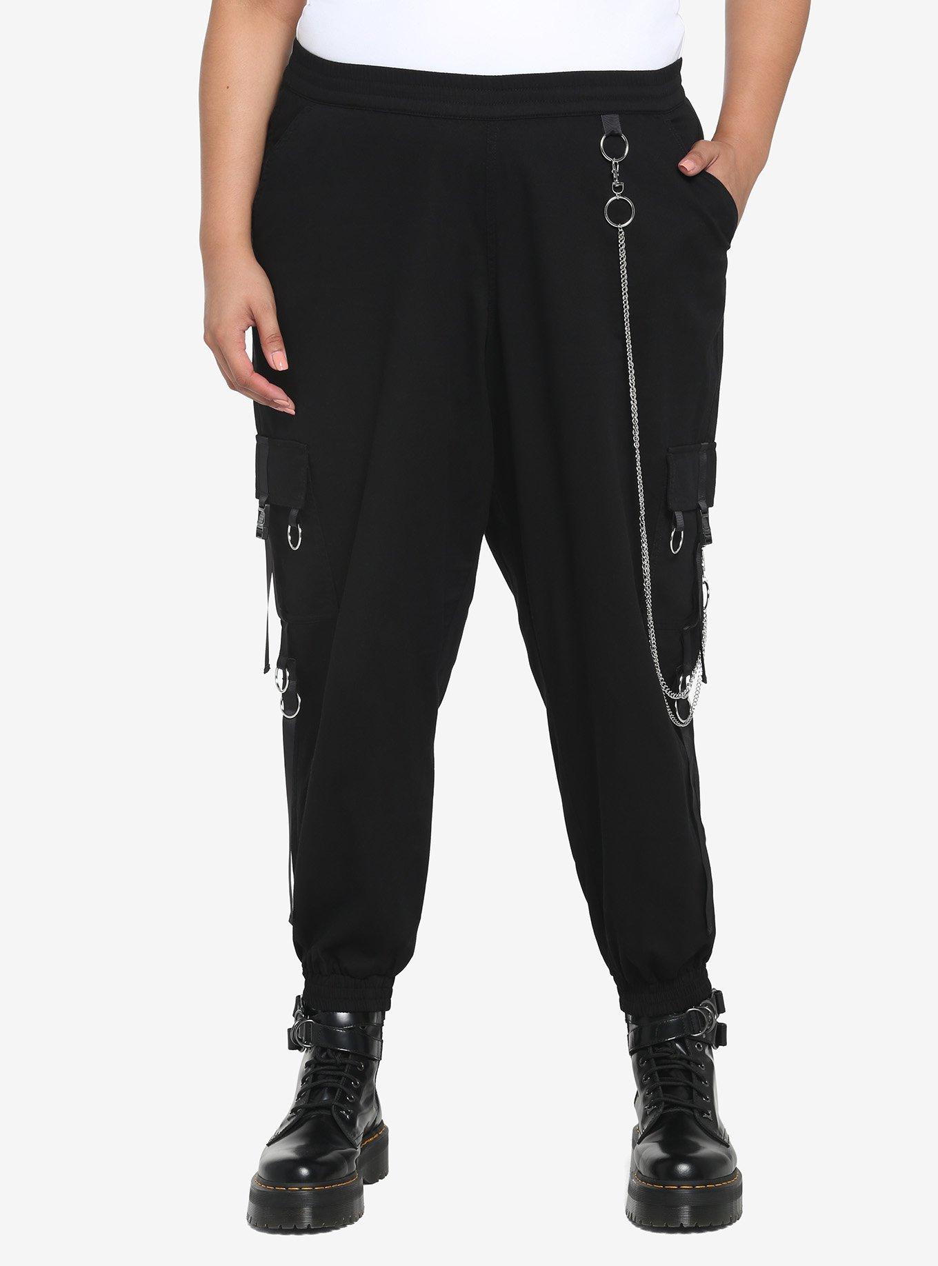 Black Chains & Tech Straps Cargo Jogger Pants Plus Size