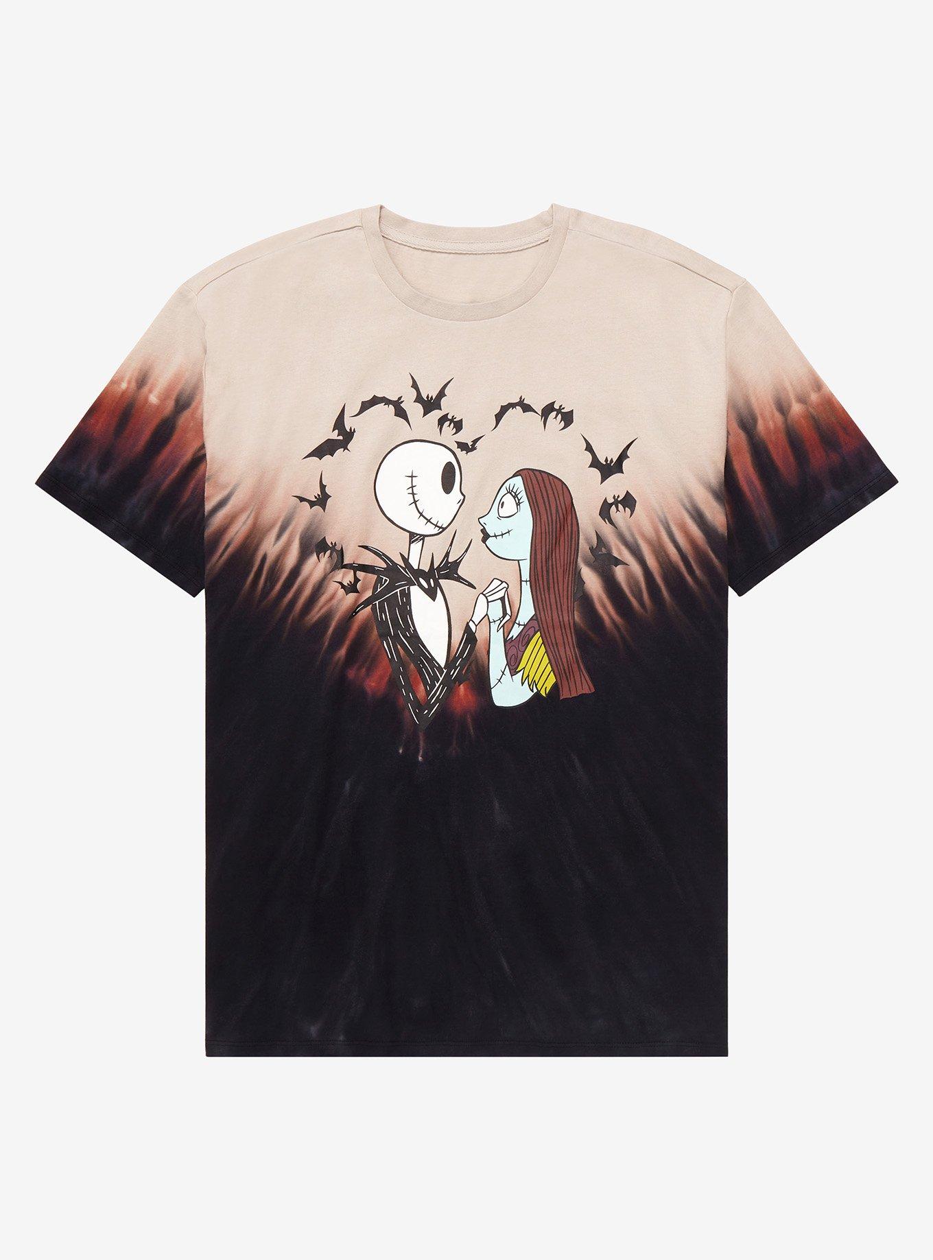 Disney The Nightmare Before Christmas Jack Skellington & Sally Bat Heart Dye T-Shirt - BoxLunch Exclusive, , hi-res