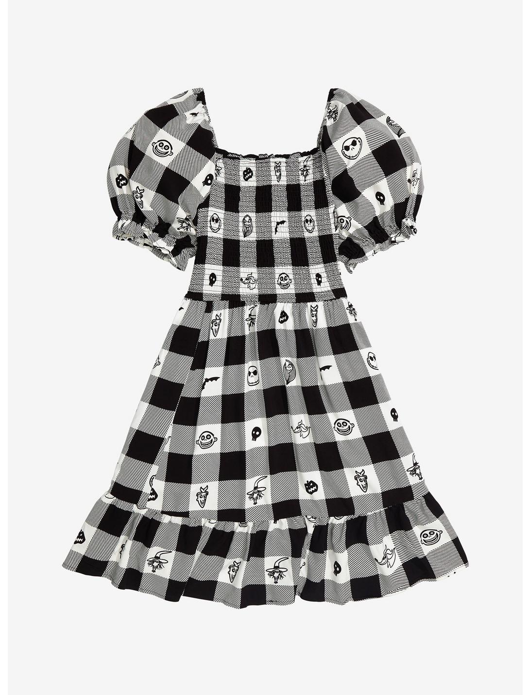 Disney The Nightmare Before Christmas Face Portraits Gingham Smocked Dress - BoxLunch Exclusive, BLACK-WHITE GINGHAM, hi-res
