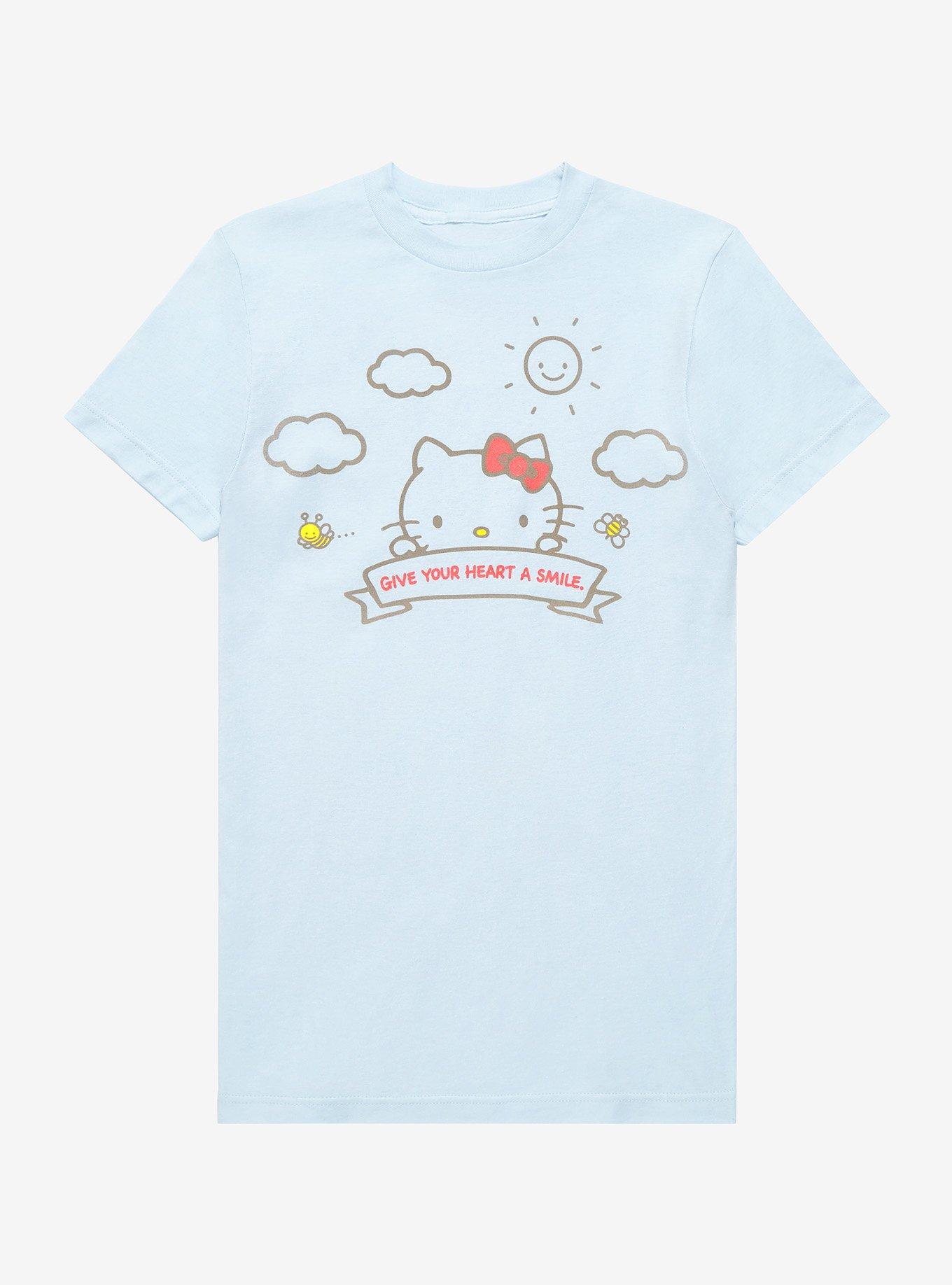 Sanrio Hello Kitty Give Your Heart A Smile Tonal T-Shirt - A BoxLunch Exclusive, LIGHT BLUE, hi-res