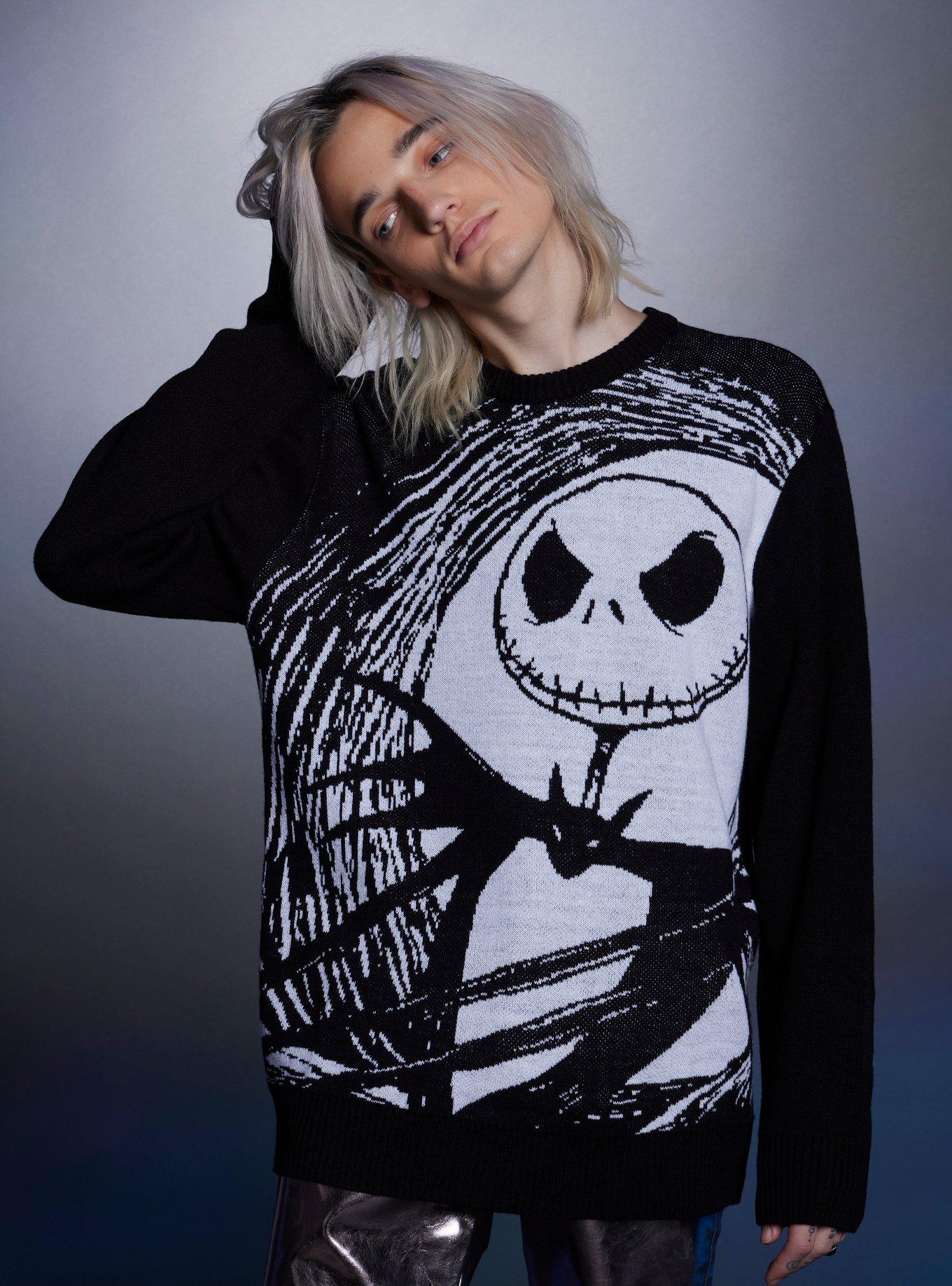 The Nightmare Before Christmas Jack Intarsia Sweater, BLACK  WHITE, hi-res