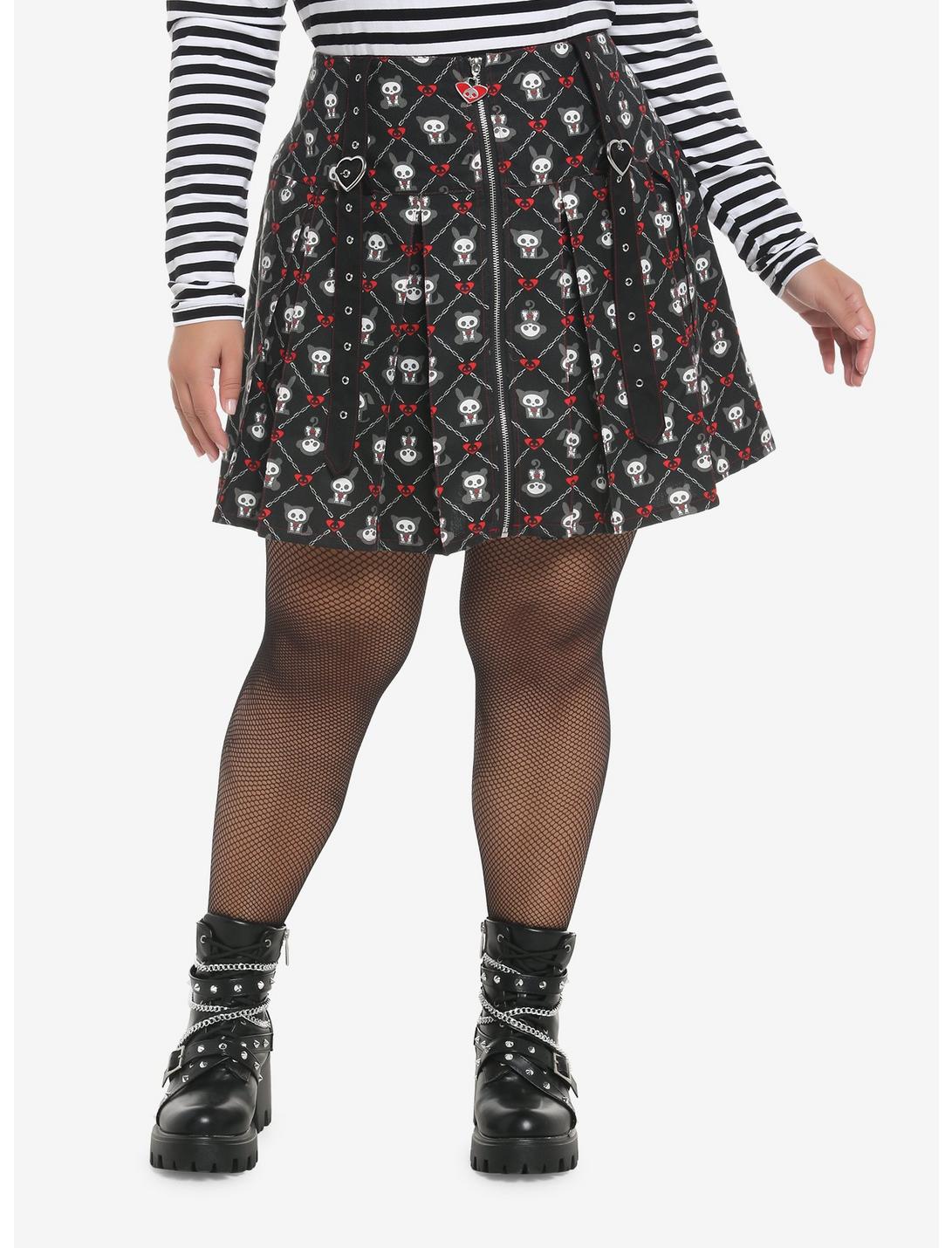 Skelanimals Grommet Strap Pleated Skirt Plus Size, MULTI, hi-res