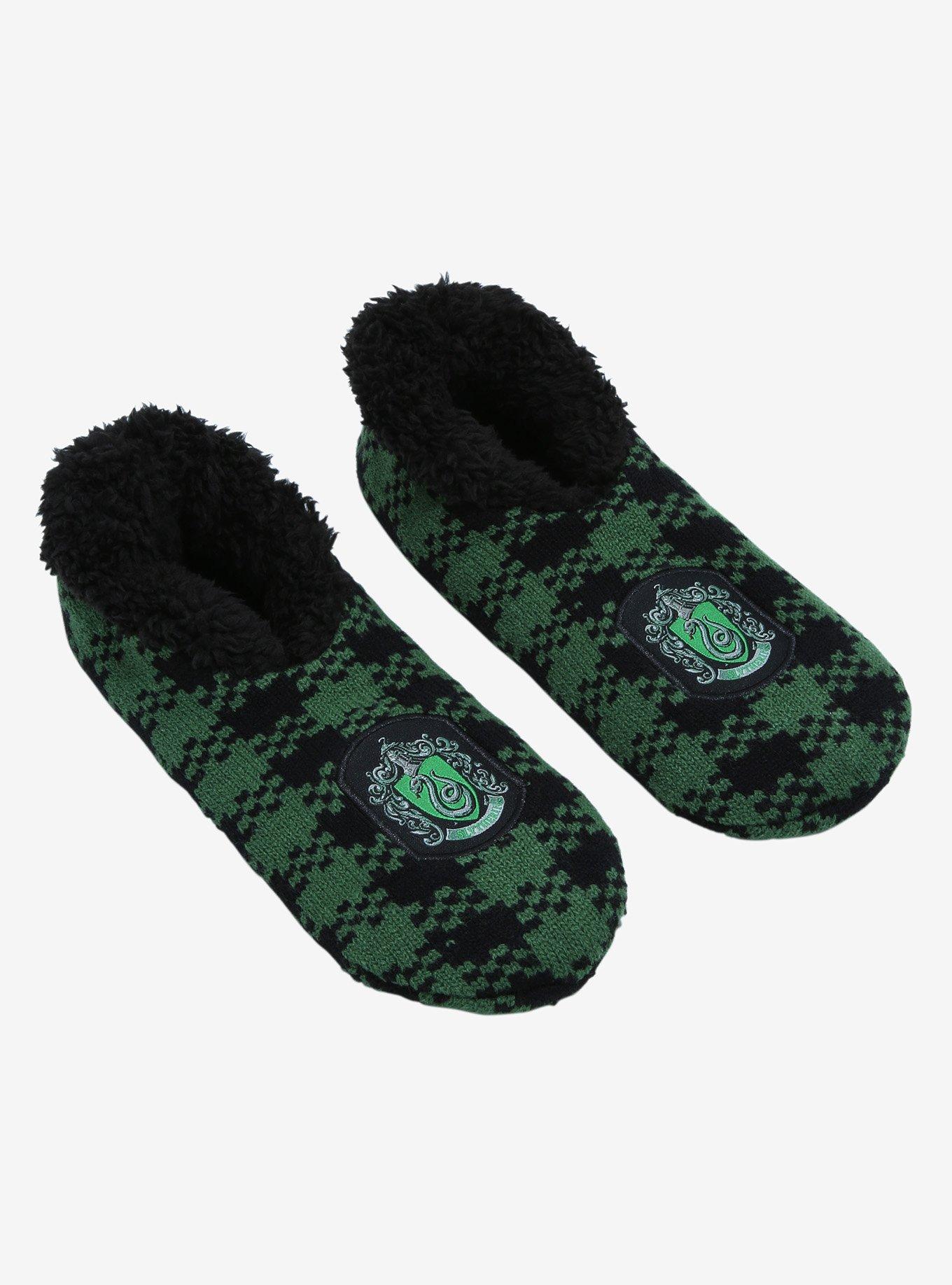 Harry Potter Slytherin Crest Plaid Slipper Socks - BoxLunch Exclusive, , hi-res