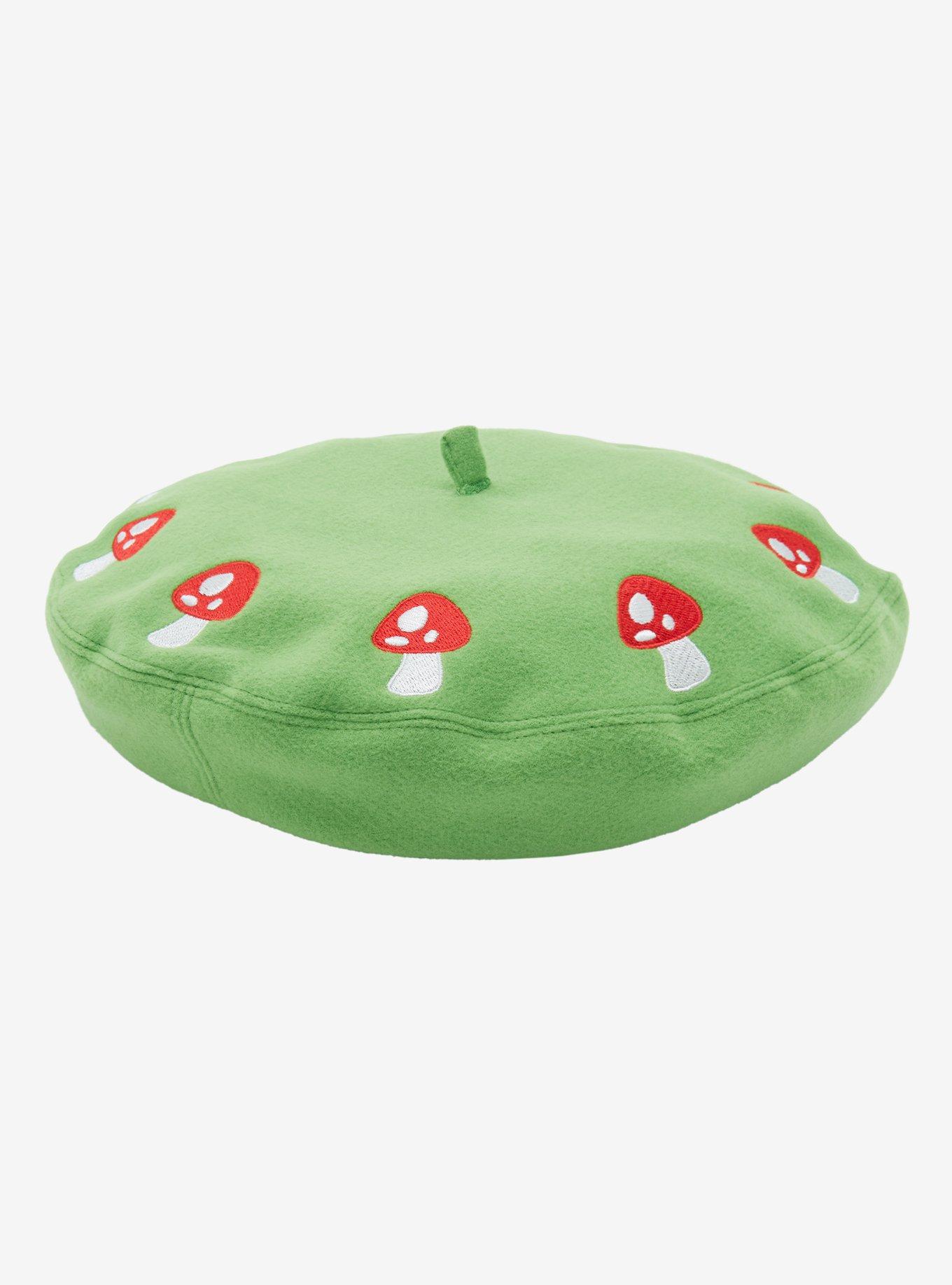 Green Mushroom Embroidered Beret, , hi-res