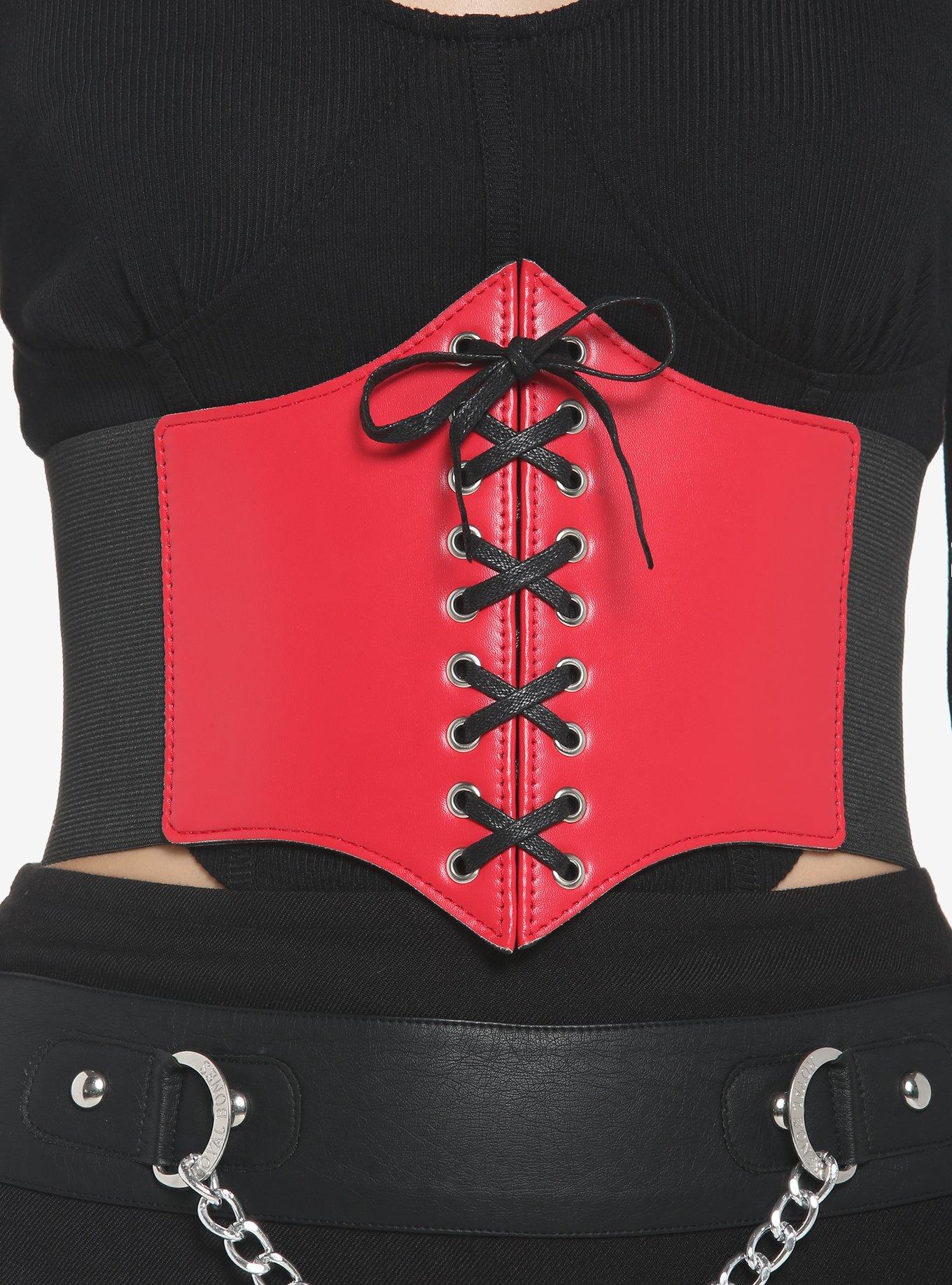 Red & Black Elasticated Corset, BLACK, hi-res
