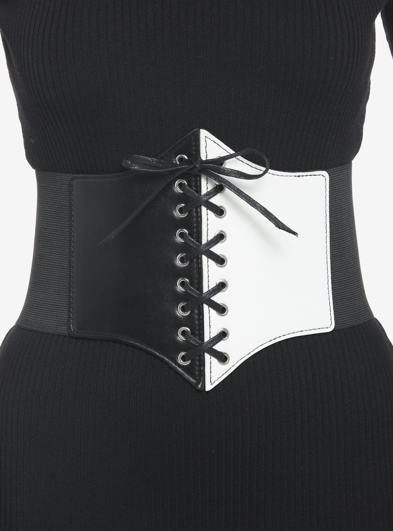 Black & White Split Lace-Up Corset