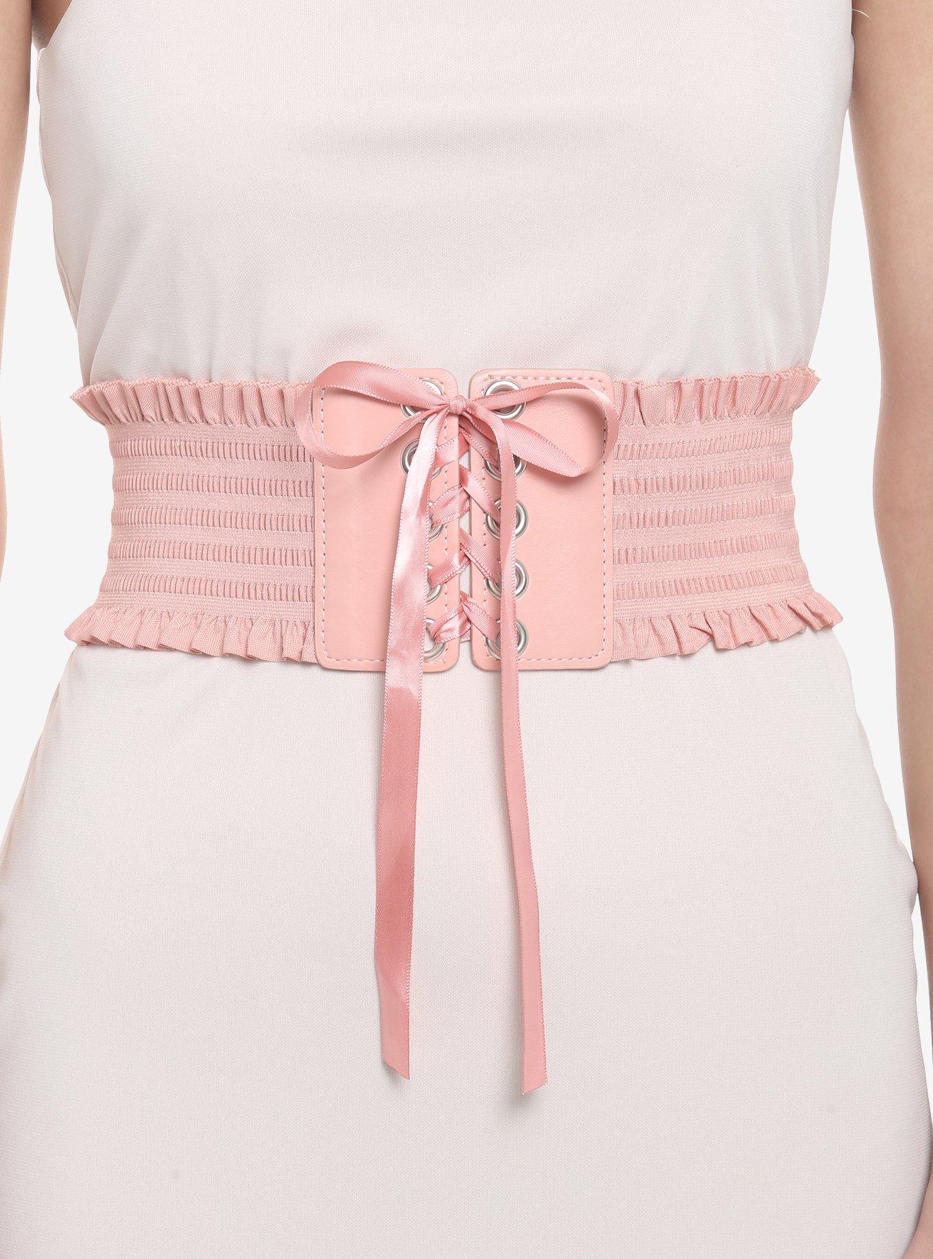 Pink Ruffle Lace-Up Corset, BLACK, hi-res