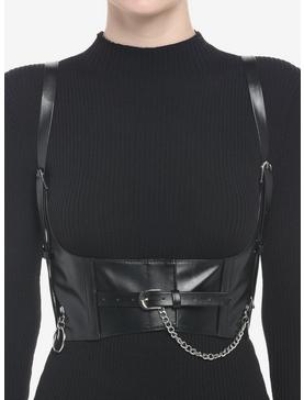 Black Faux Leather Chain Harness, , hi-res