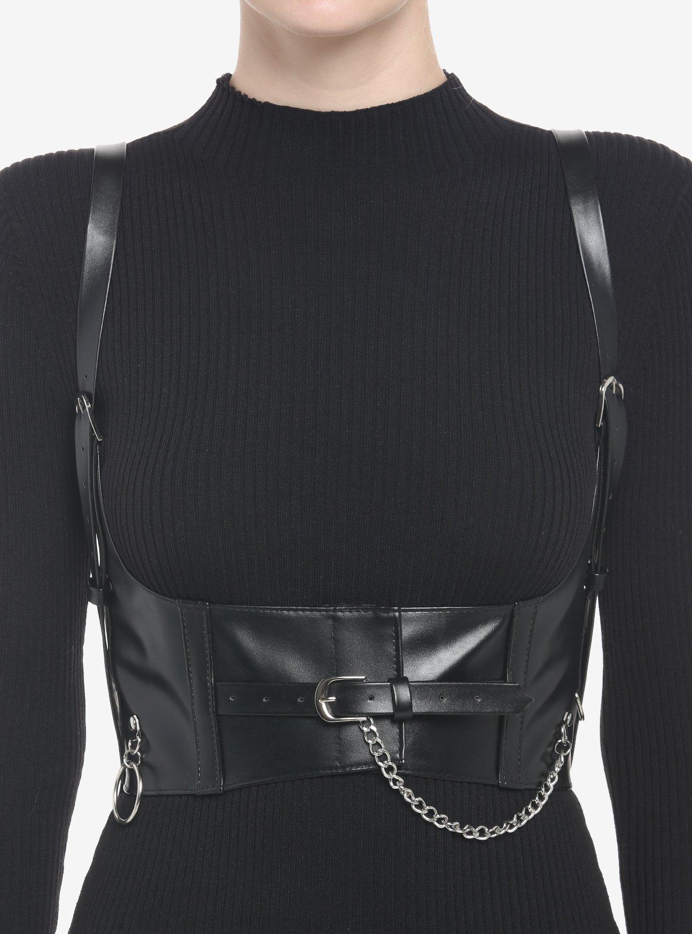 Black Faux Leather Chain Harness | Hot Topic