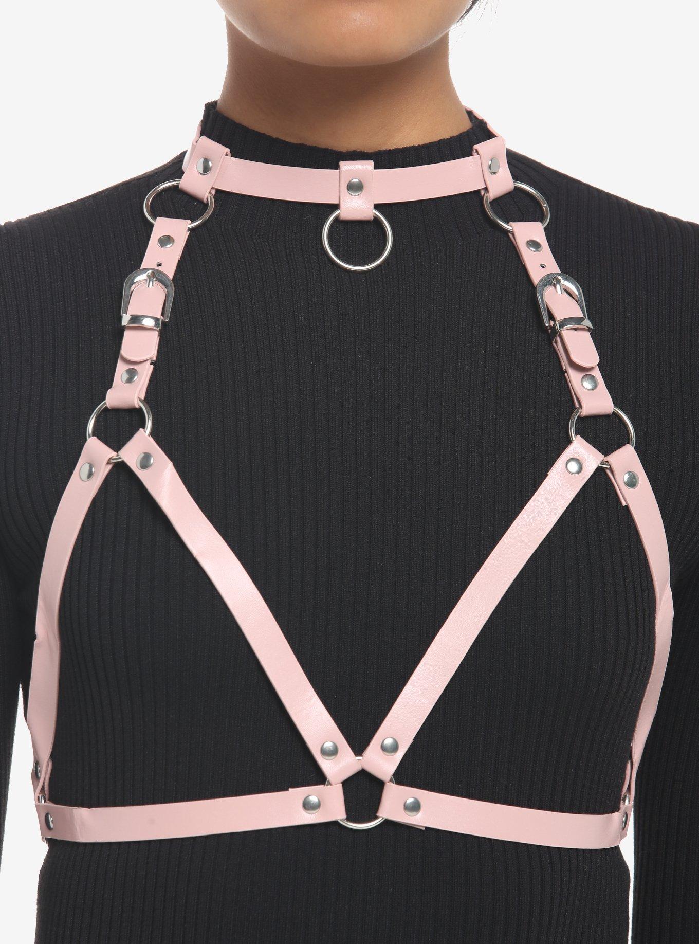 Pink Faux Leather Bra Harness, PINK, hi-res