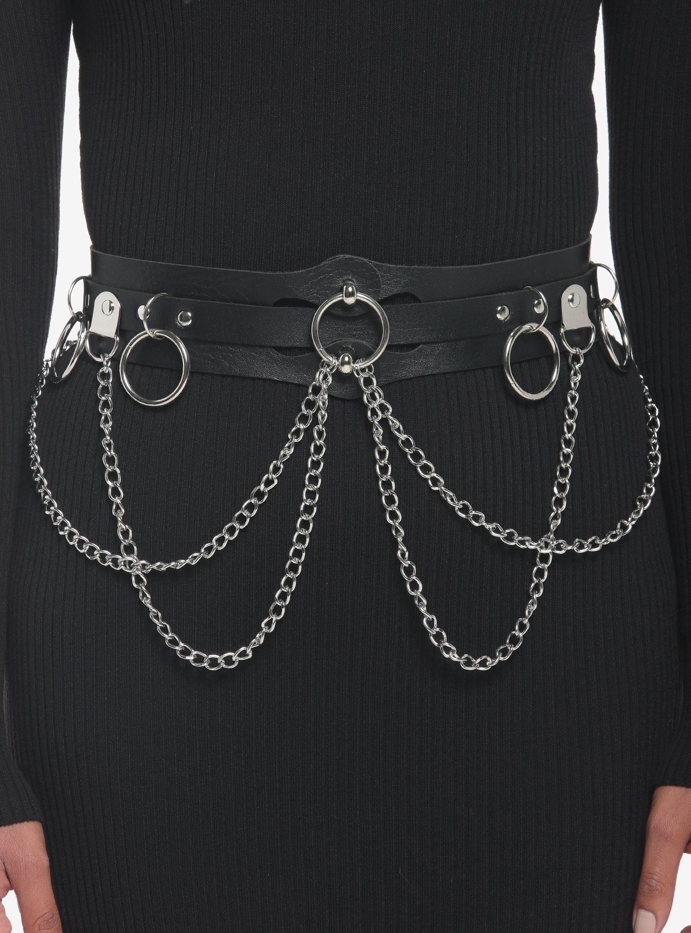 Pieces Belt With Gold Chain Detail in Black