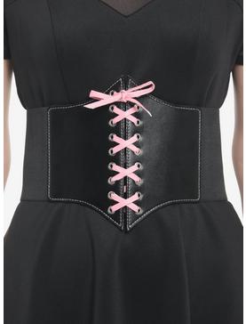 Black & Pink Lace-Up Bow Corset, , hi-res