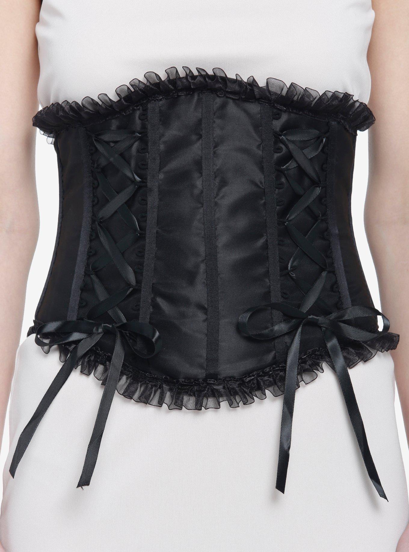 Black Ruffle Underbust Corset, BLACK, hi-res