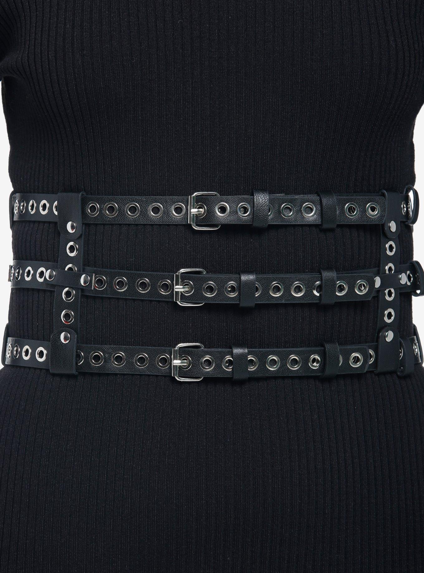 Triple Strap Grommet Corset, BLACK, hi-res