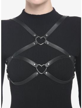 Black Faux Leather Heart Bra Harness, , hi-res