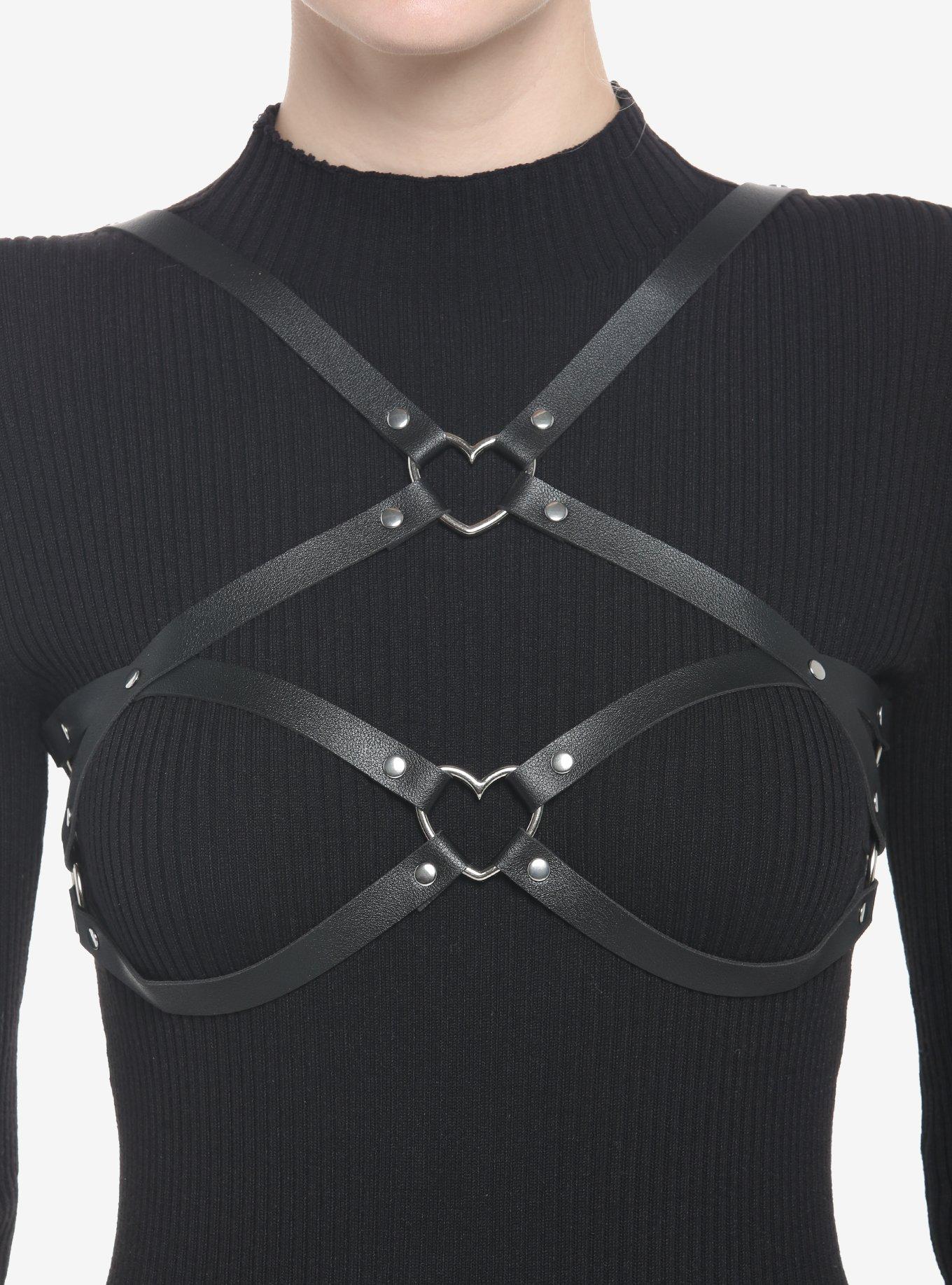 Black Faux Leather Heart Bra Harness