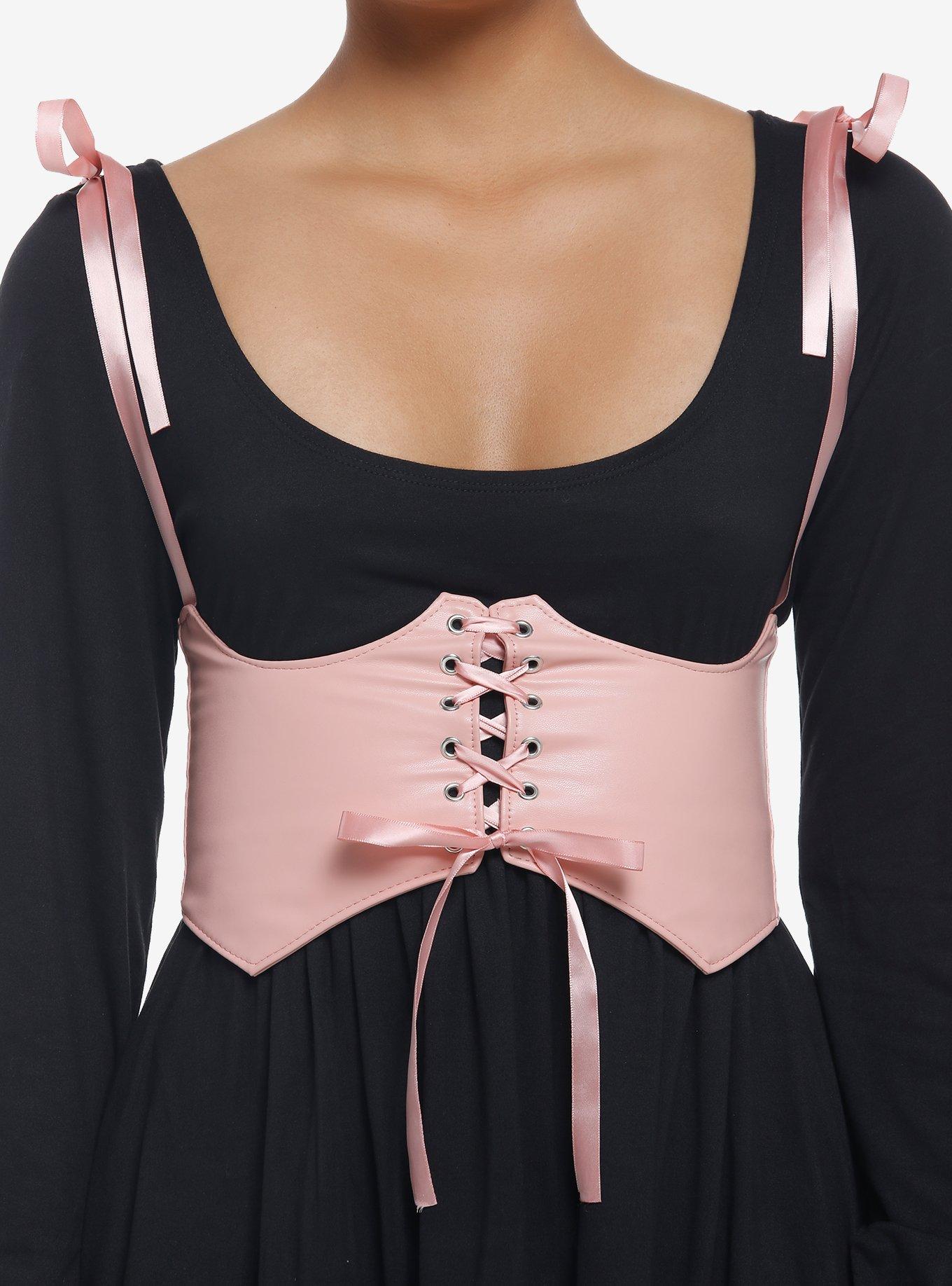 Pink Lace-Up Underbust Corset Harness, BLACK, hi-res