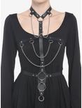 Black Faux Leather Choker Chain Harness, PINK, hi-res