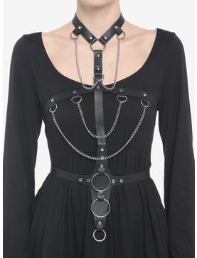 Black Faux Leather Choker Chain Harness, , hi-res