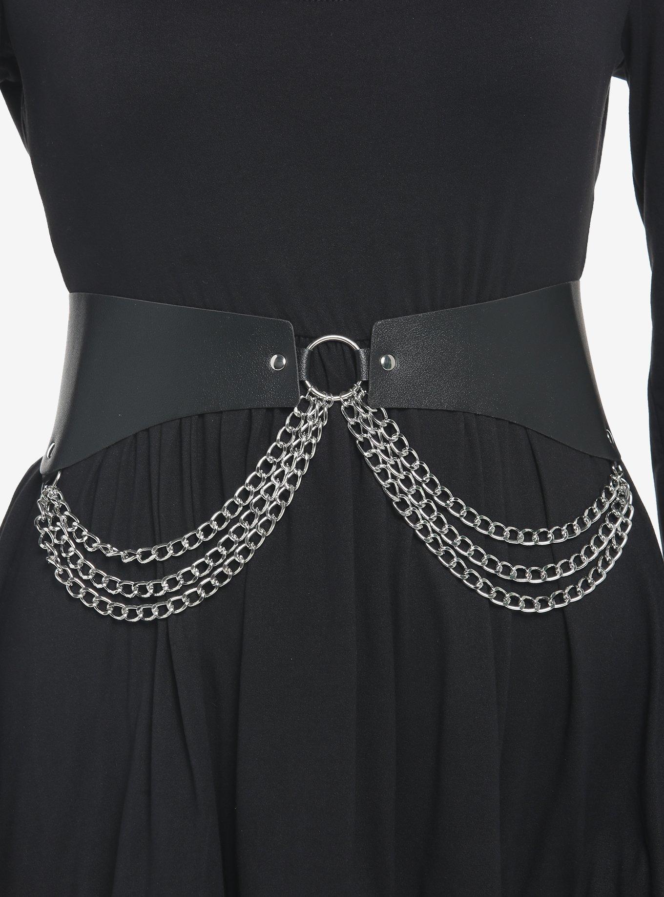 Black Faux Leather Draped Chains Waist Belt Hot Topic