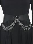 Black Faux Leather & Draped Chains Waist Belt, BLACK, hi-res