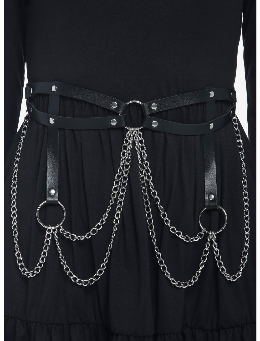 Multi Chain O-Ring Harness Style Belt, BLACK, hi-res