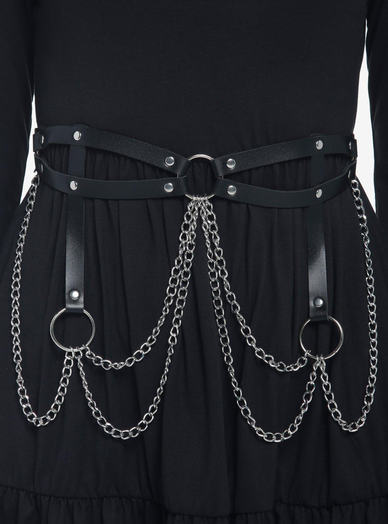 Multi Chain O-Ring Harness Style Belt, BLACK, hi-res