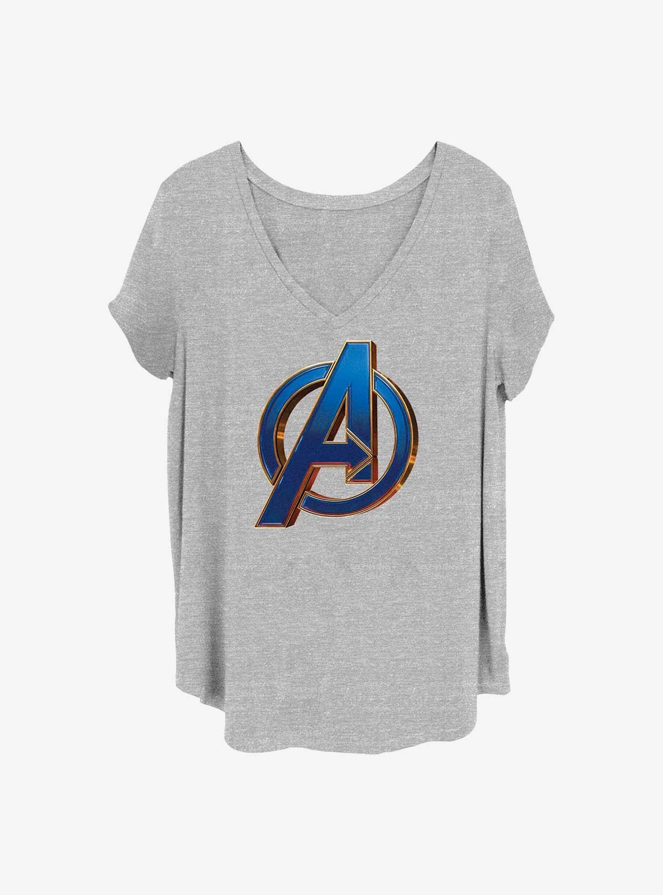 Marvel The Avengers Blue Logo Girls T-Shirt Plus Size, HEATHER GR, hi-res