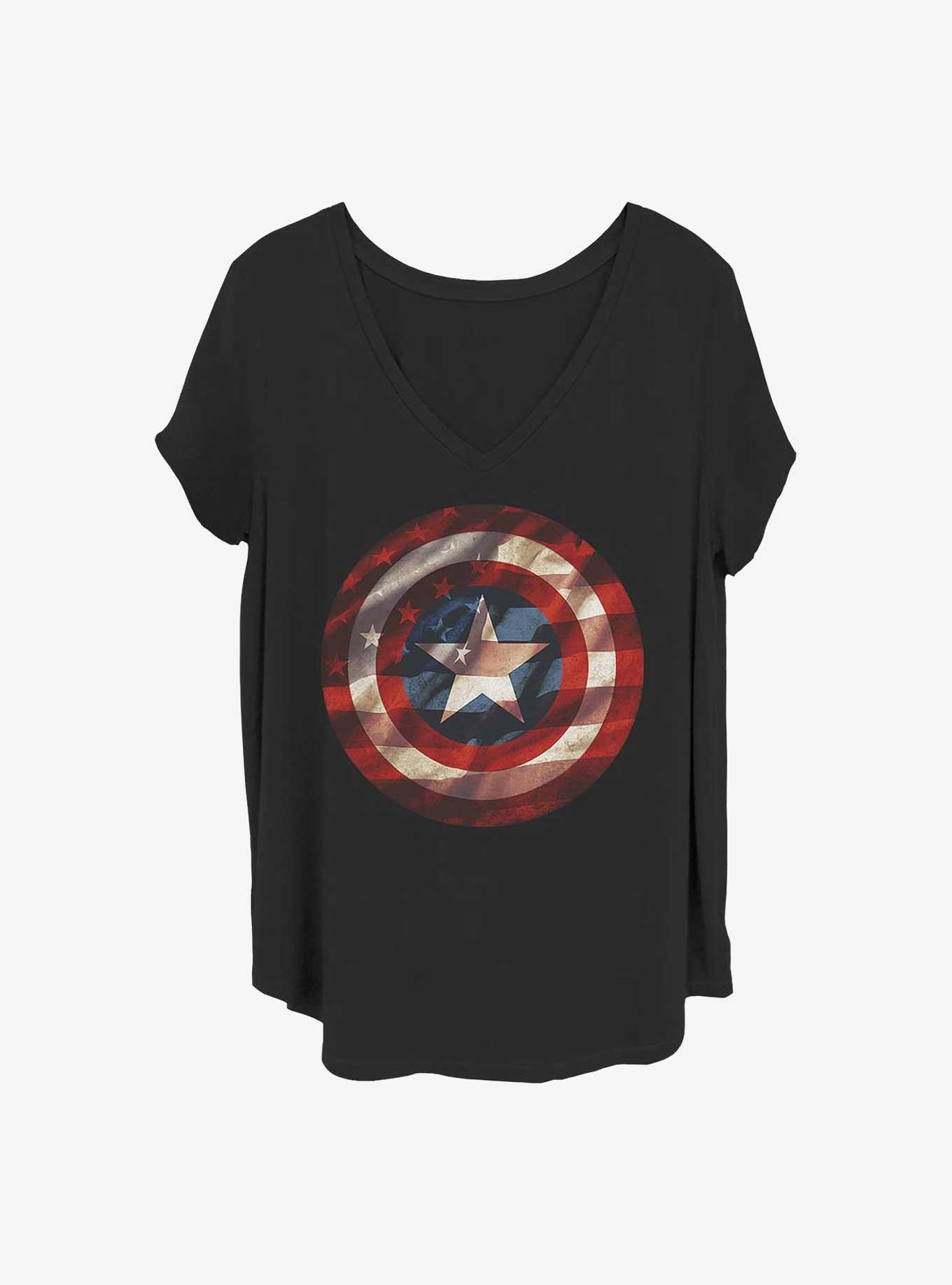 Marvel Captain America Flag Shield Girls T-Shirt Plus Size, BLACK, hi-res