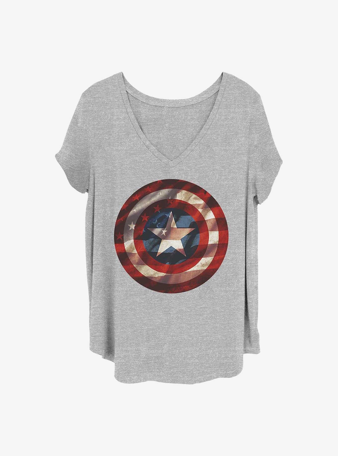 Marvel Captain America Flag Shield Girls T-Shirt Plus Size, HEATHER GR, hi-res