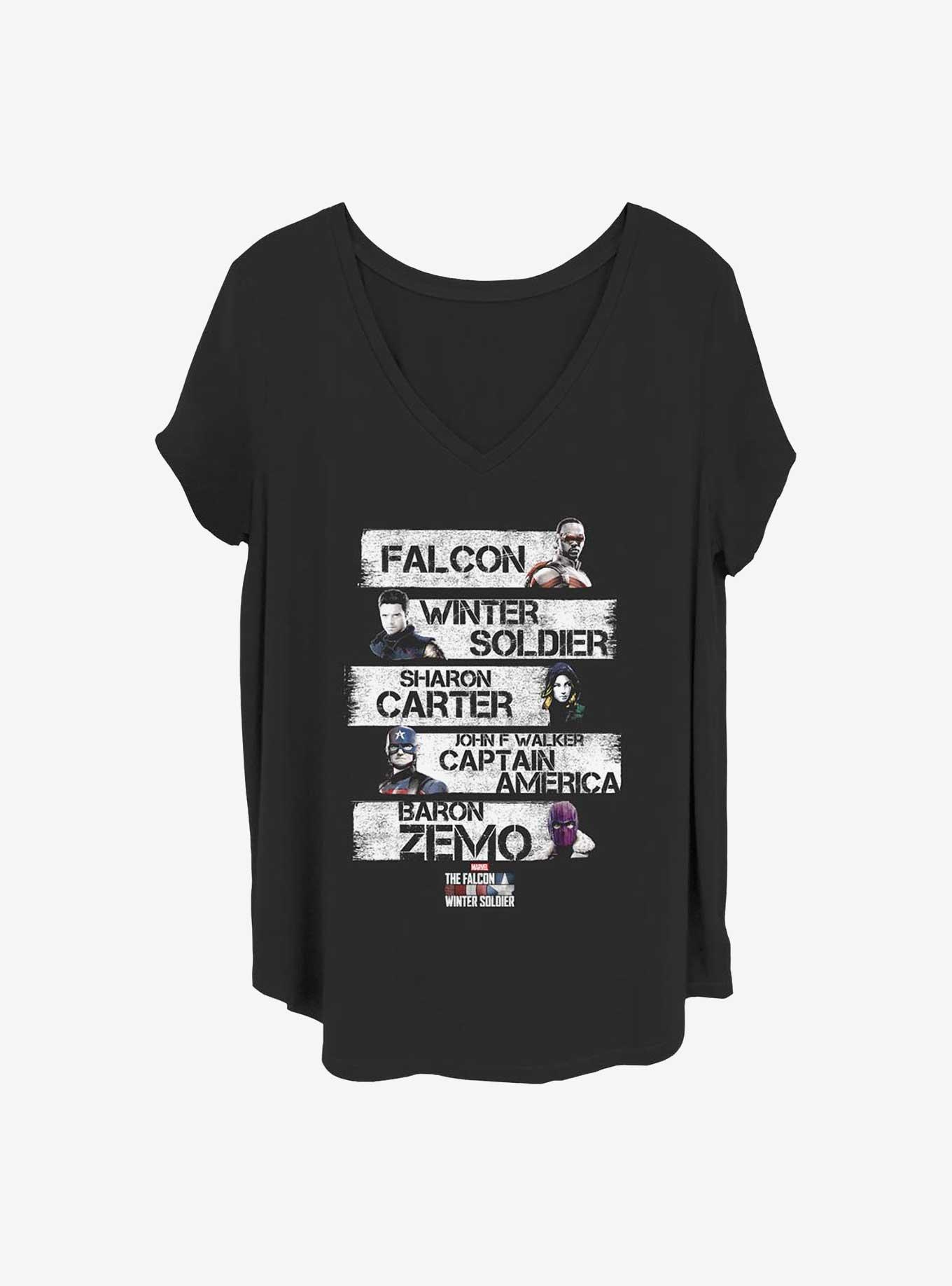 Marvel The Falcon and the Winter Soldier Character Stack Girls T-Shirt Plus Size, BLACK, hi-res