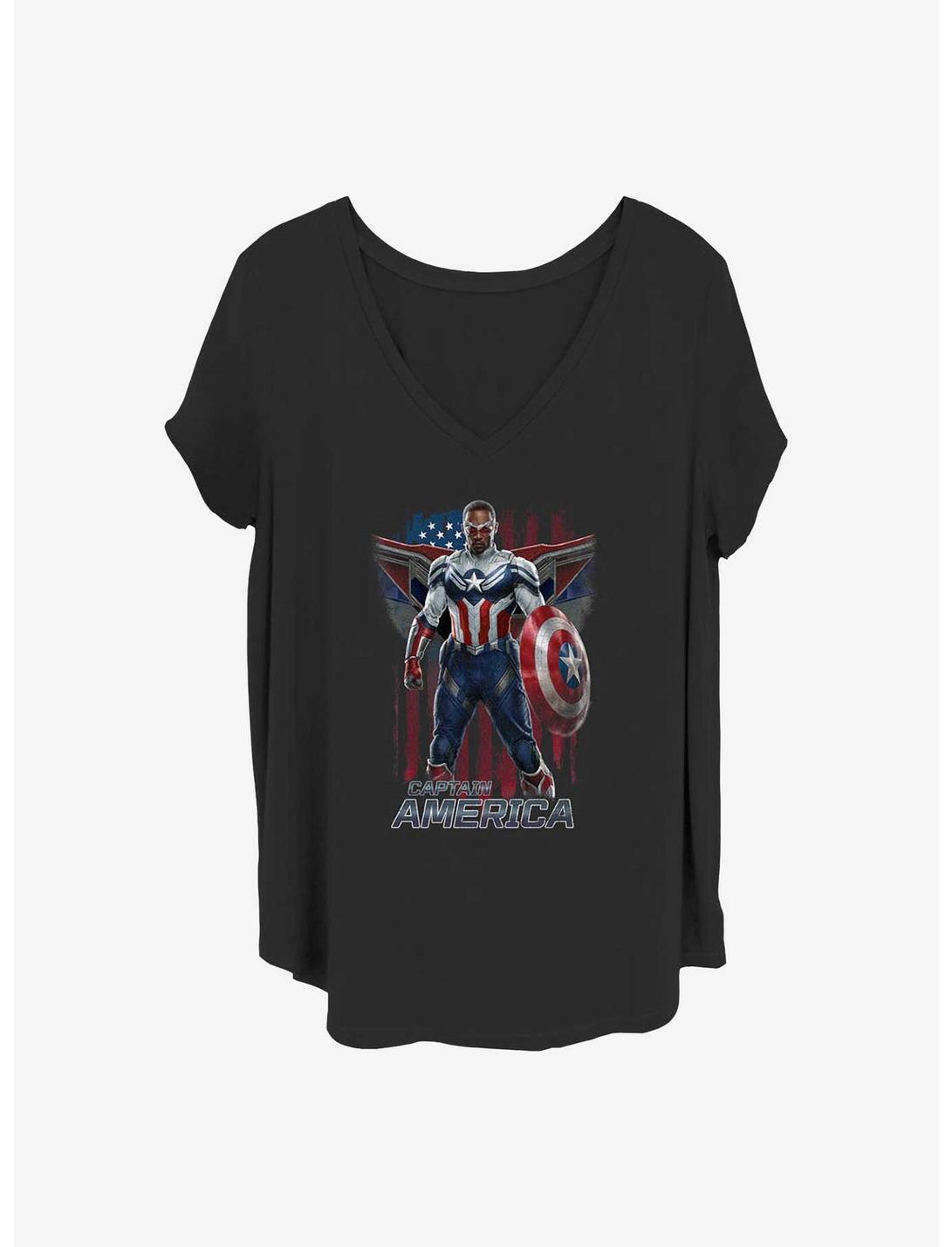 Marvel The Falcon and the Winter Soldier Shield Cap Logo Girls T-Shirt Plus Size, BLACK, hi-res