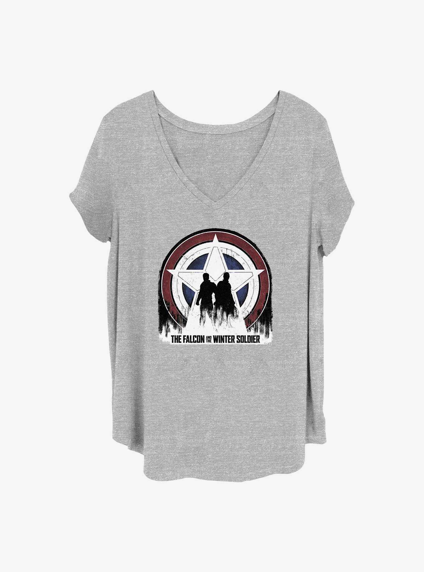 Marvel The Falcon and the Winter Soldier Silhouette Shield Girls T-Shirt Plus Size, HEATHER GR, hi-res