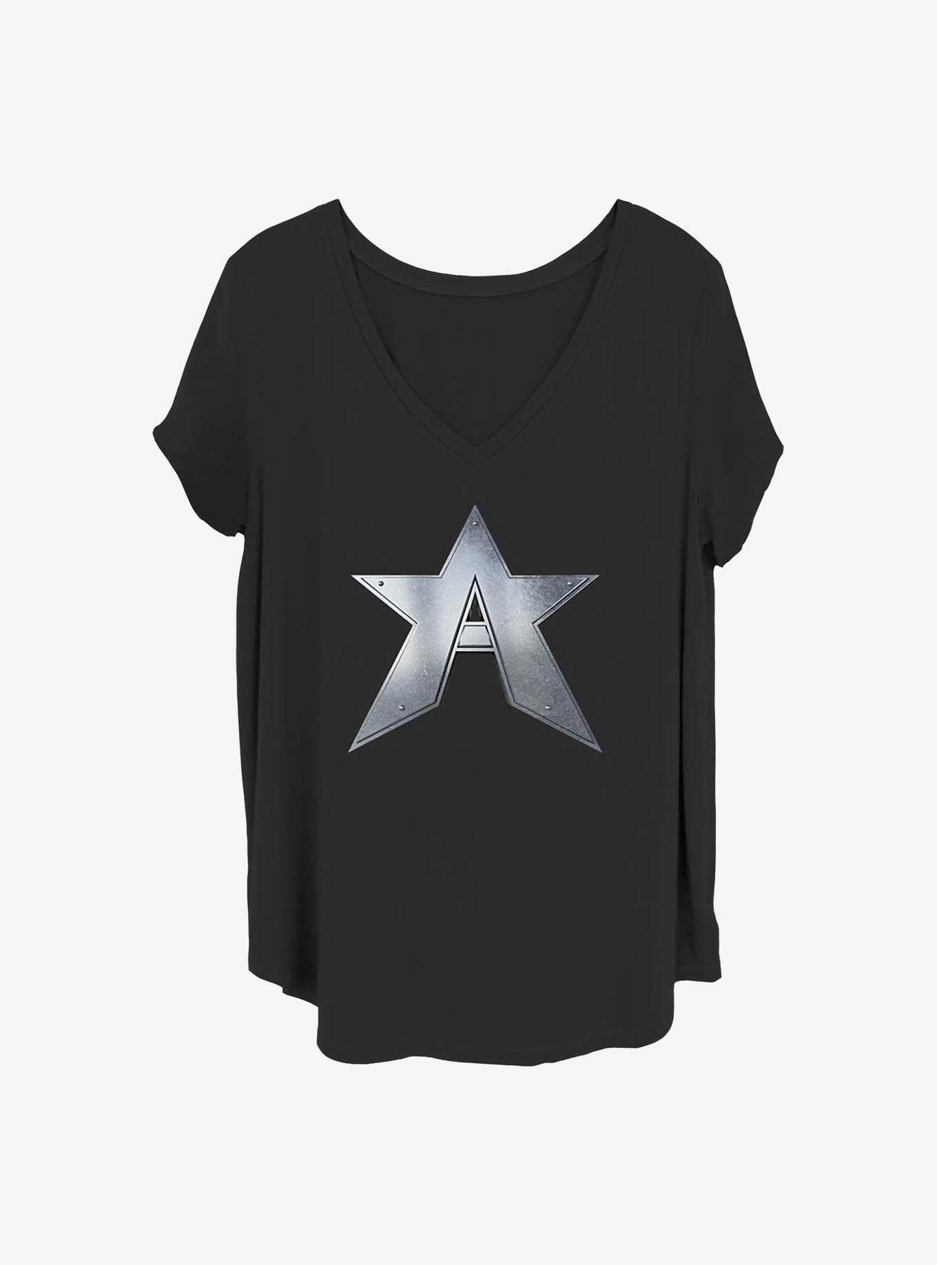 Marvel The Falcon and the Winter Soldier John Walker Captain Symbol Girls T-Shirt Plus Size, BLACK, hi-res