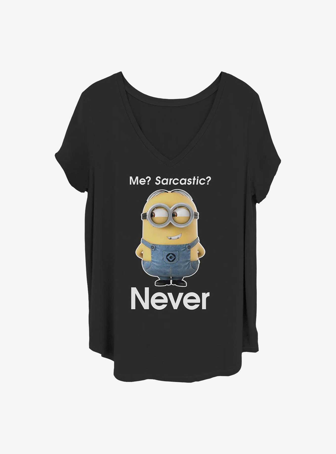 Minions Never Sarcastic Girls T-Shirt Plus Size, BLACK, hi-res