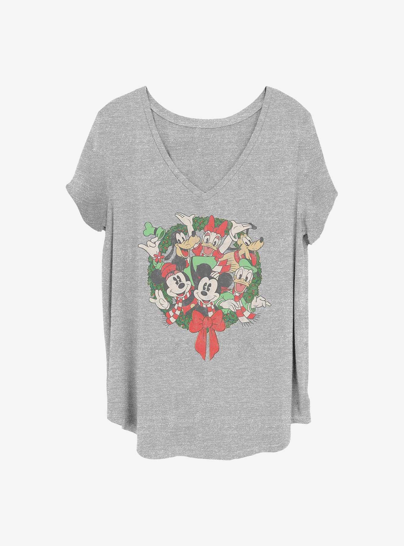 Disney Mickey Mouse & Friends Holiday Wreath Girls T-Shirt Plus Size, HEATHER GR, hi-res