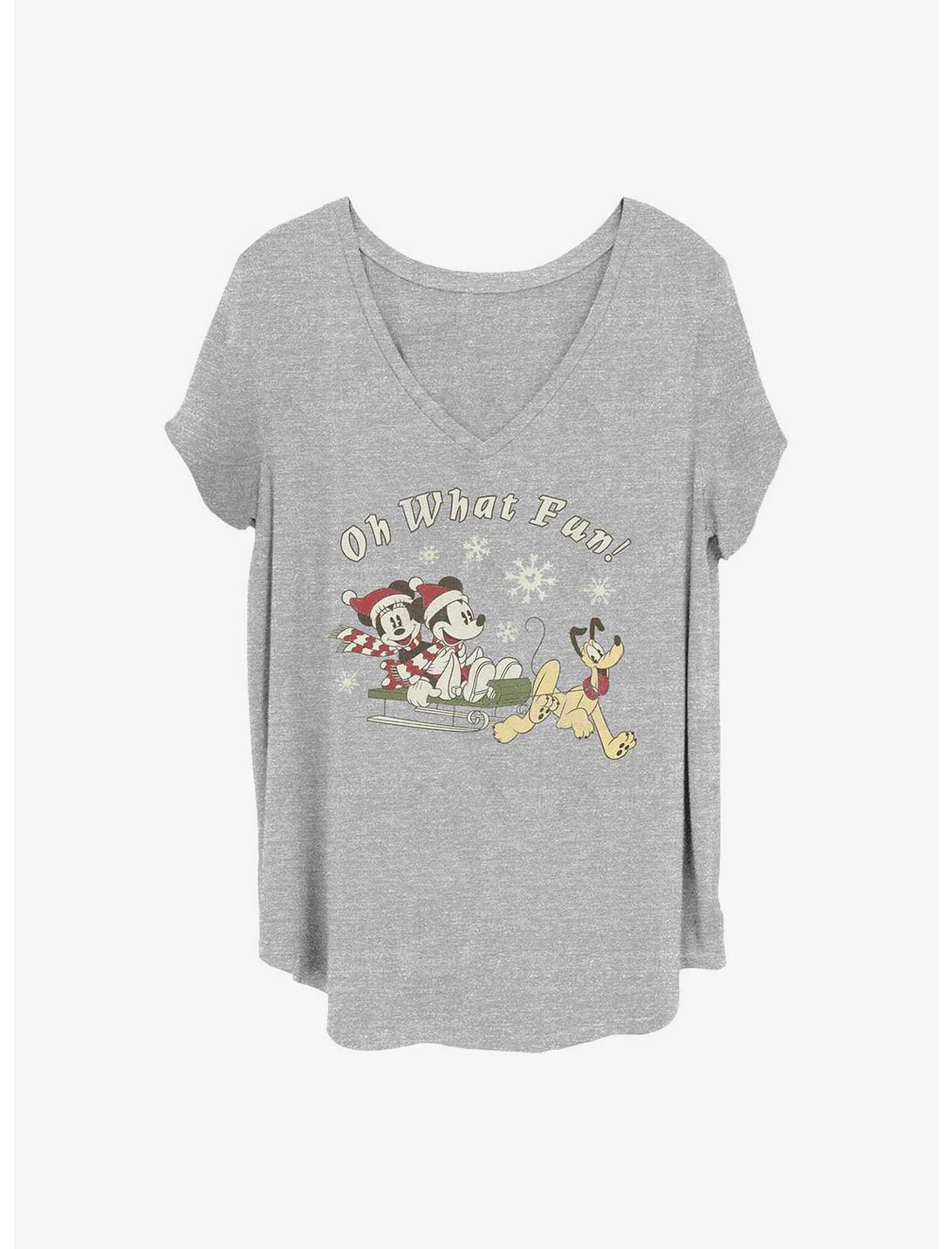Disney Mickey Mouse And Minnie Mouse Holiday Oh What Fun Girls T-Shirt Plus Size, HEATHER GR, hi-res