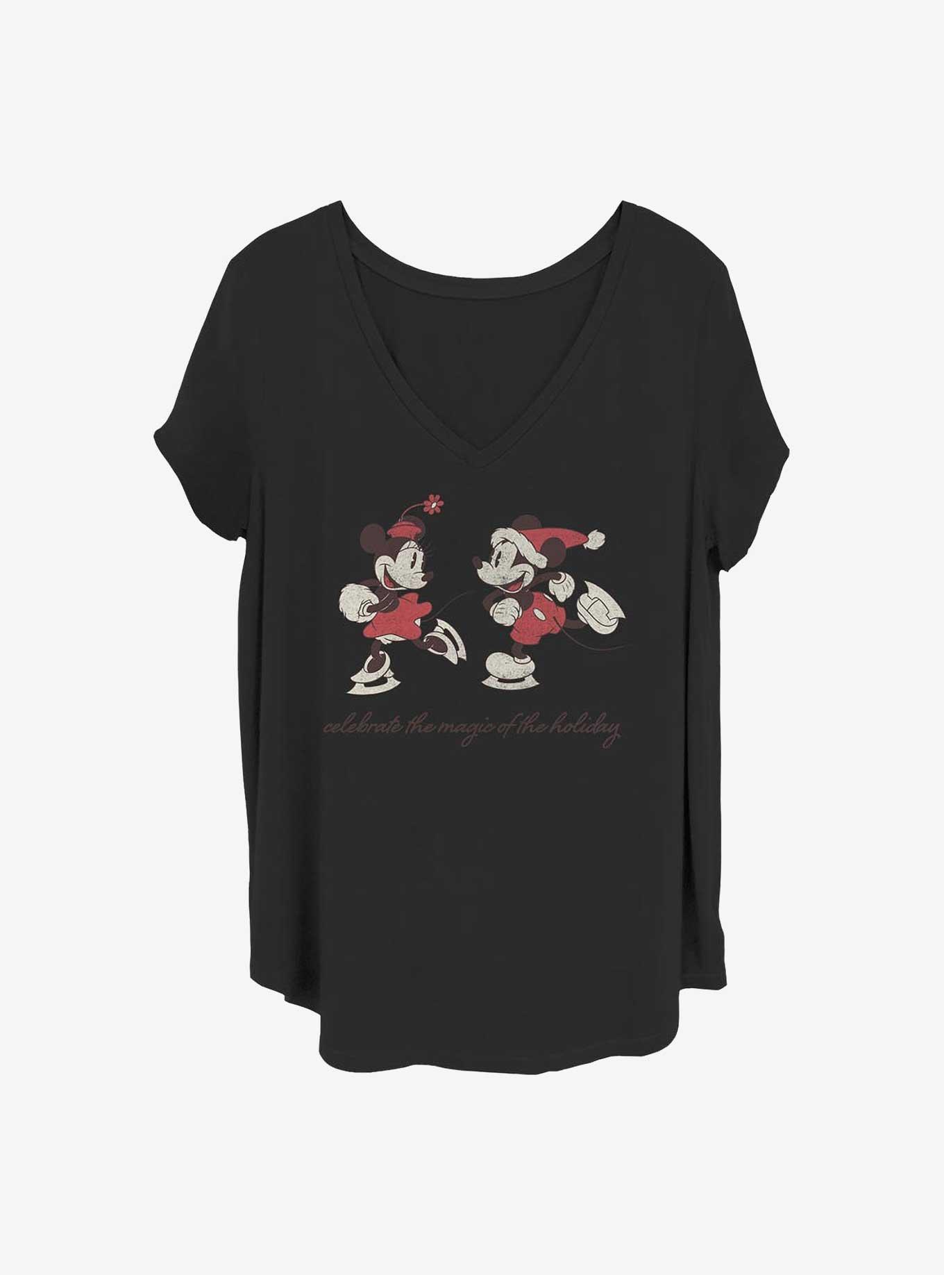 Disney Mickey Mouse & Minnie Mouse Vintage Holiday Skaters Girls T-Shirt Plus Size