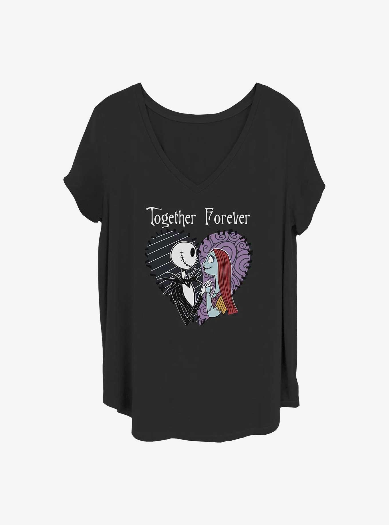 The Nightmare Before Christmas Jack & Sally Together Forever Girls T-Shirt Plus Size, BLACK, hi-res