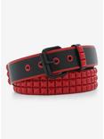 Black & Red Pyramid Stud Belt, BLACK, hi-res