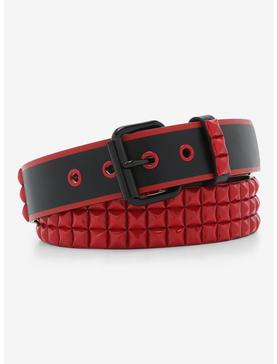 Black & Red Pyramid Stud Belt, , hi-res