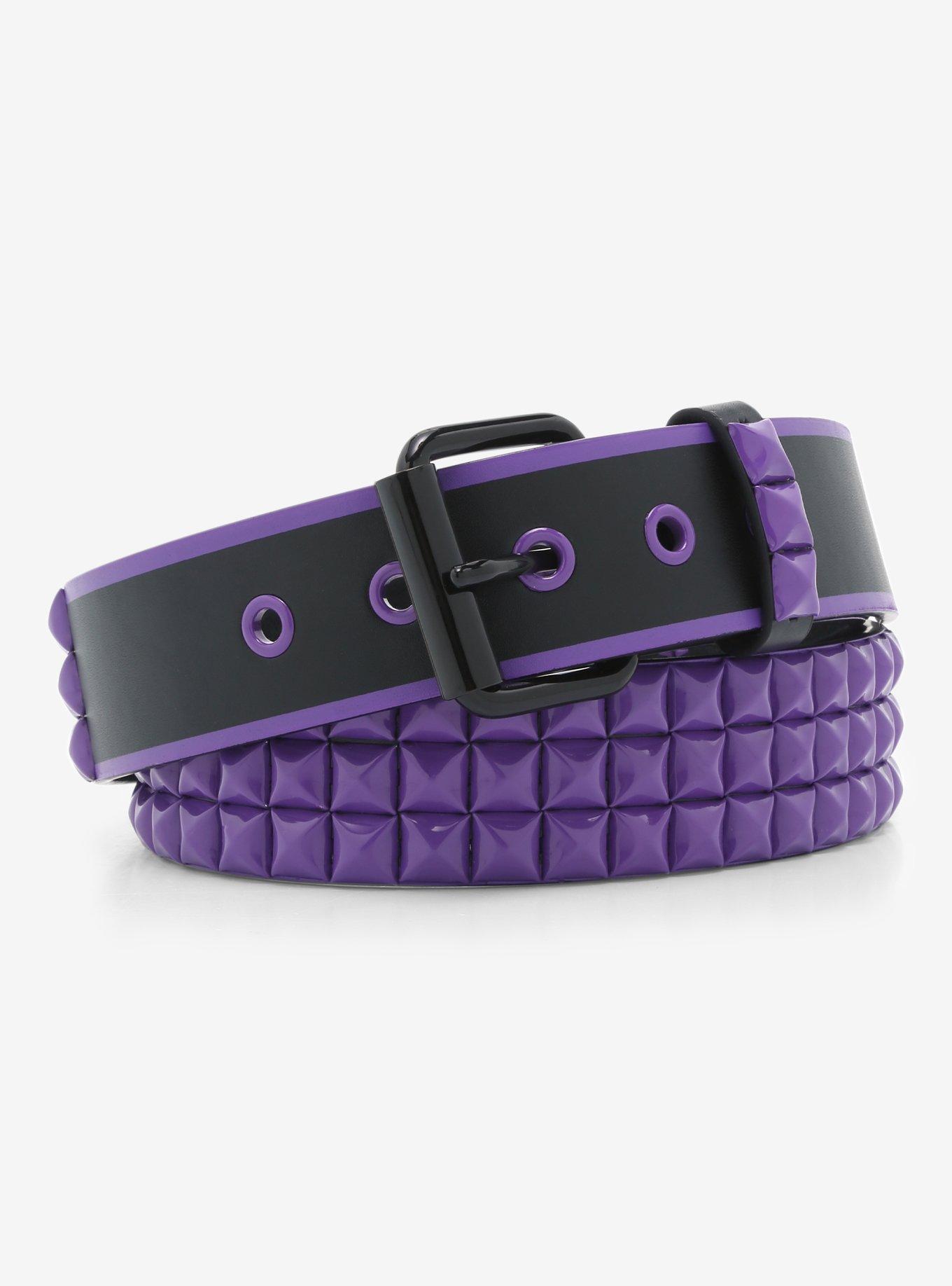 Black & Purple Pyramid Stud Belt, BLACK, hi-res