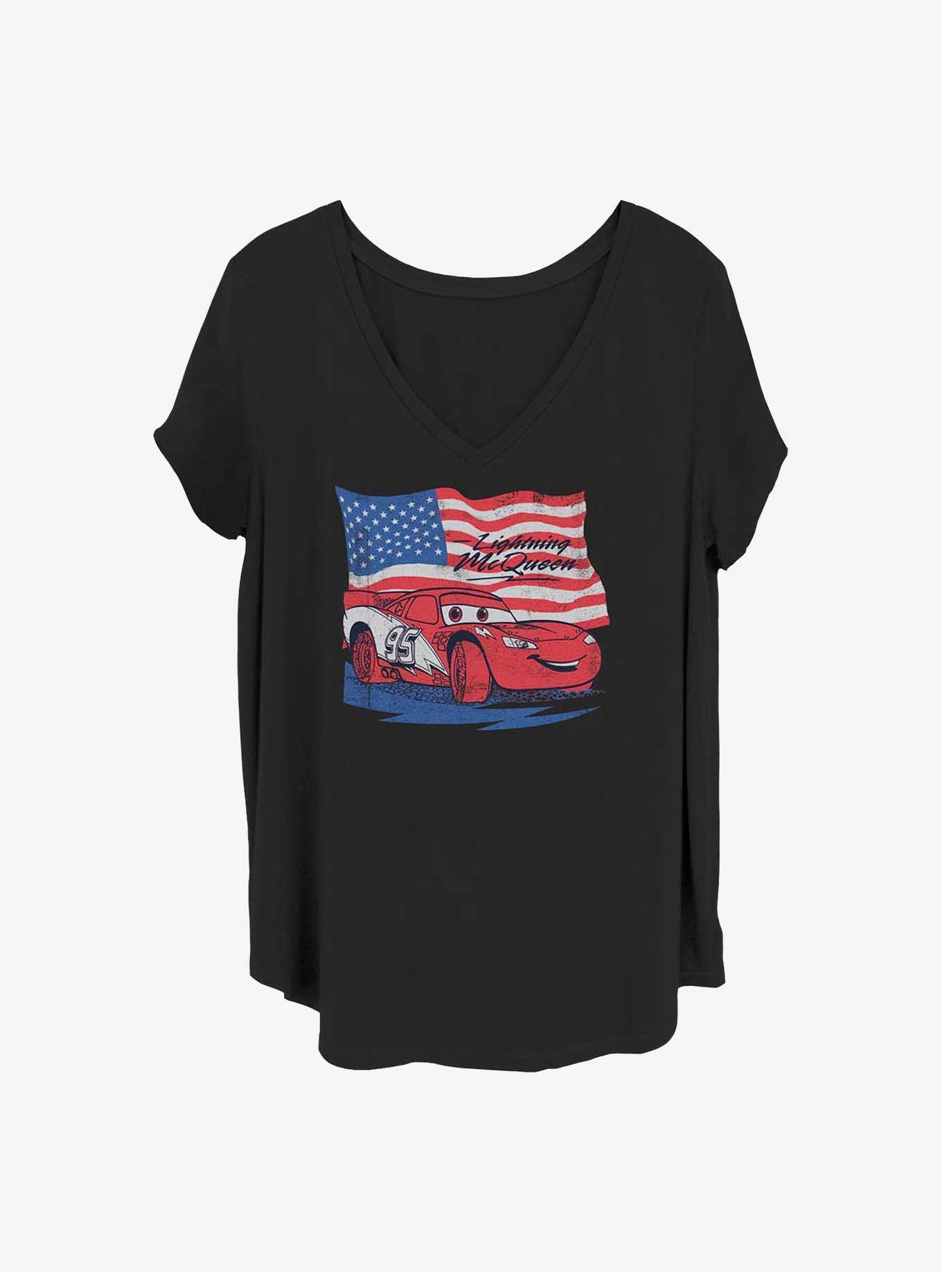 Disney Pixar Cars Lightning Flag Girls T-Shirt Plus Size, BLACK, hi-res