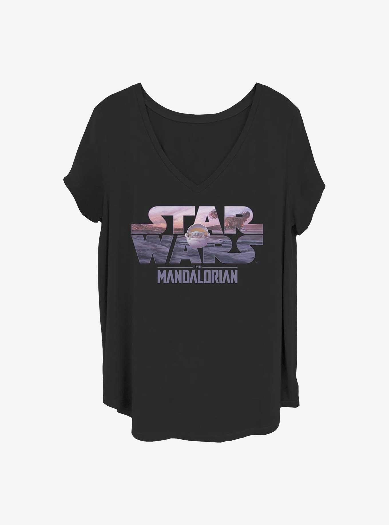 Star Wars The Mandalorian Child Logo Fill Girls T-Shirt Plus Size, BLACK, hi-res