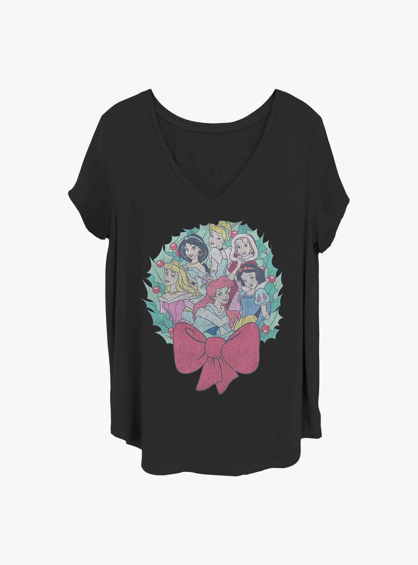 Disney Princesses Holiday Wreath Girls T-Shirt Plus Size, BLACK, hi-res