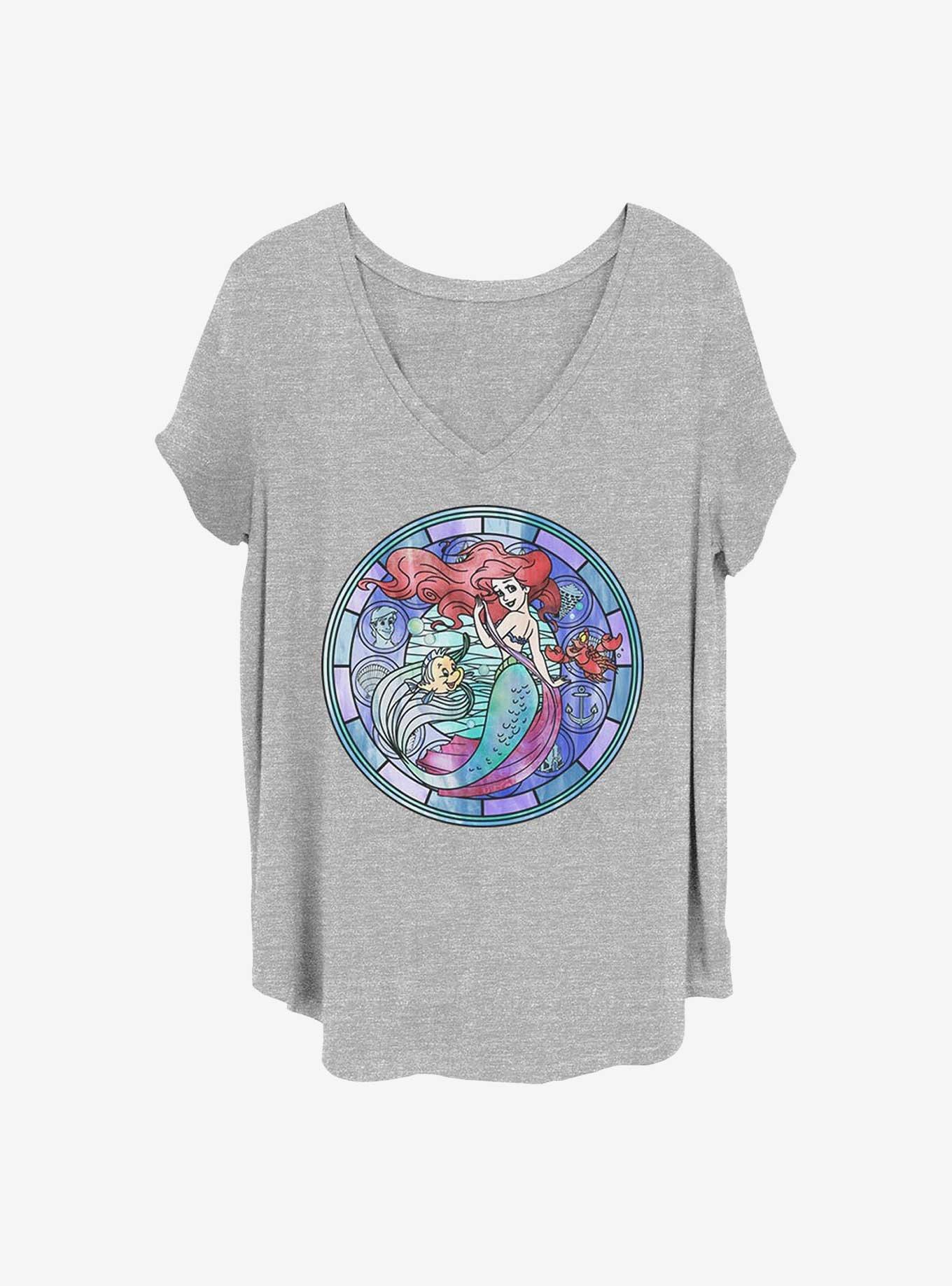 Disney The Little Mermaid Ariel Stained Glass Girls T-Shirt Plus Size, HEATHER GR, hi-res